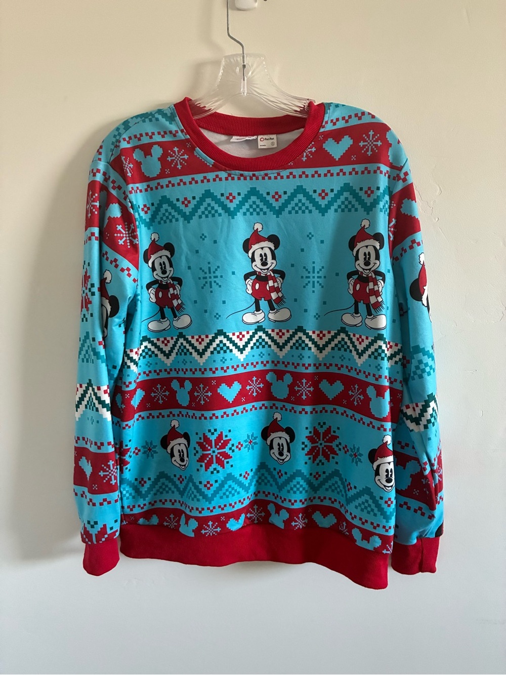 Disney Mickey Mouse Red & Turquoise Holiday Sweater size small